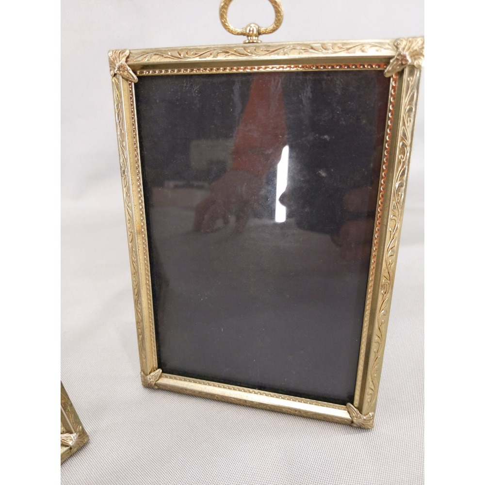 Vintage Picture Frame Set Gold Ornate Scroll Metal Easel Back 5x7 Pair - Picture 3 of 10